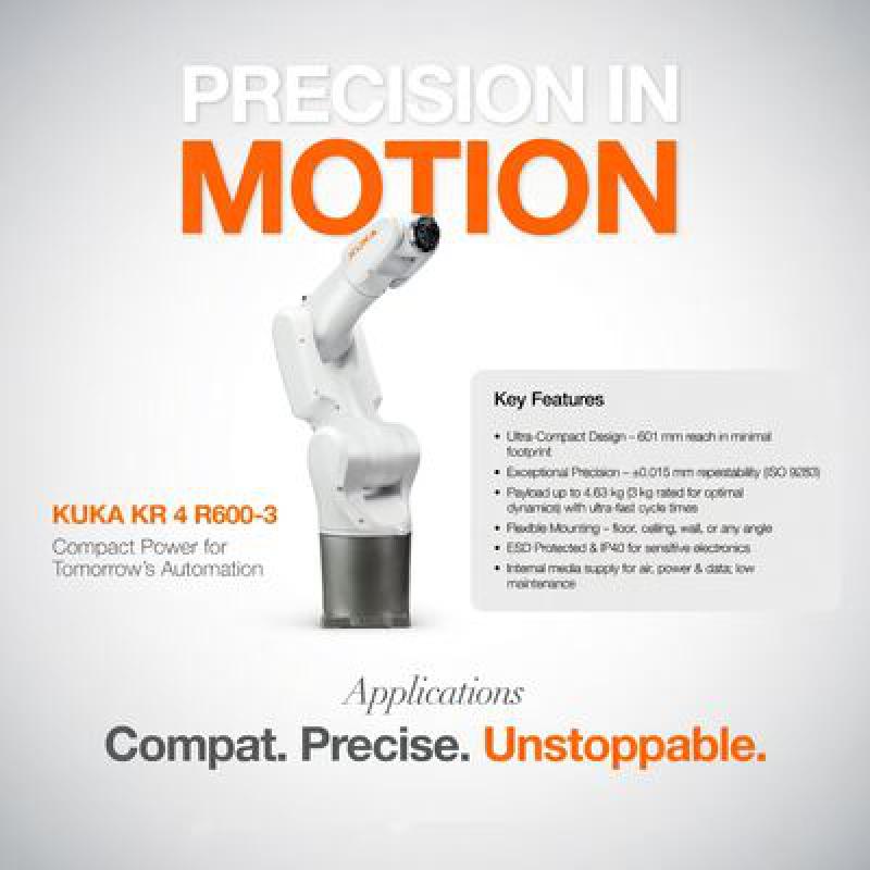 Robot Arm KUKA KR 4 R600-3 Reach 600mm KUKA 6 Axis Industrial Small Robot Pick and Place Robot